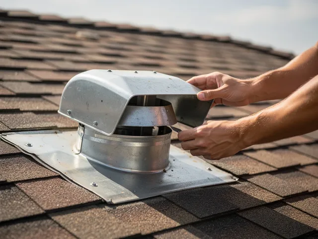 Weston Dryer Vent Cleaning certified technician safely cleaning a roof-mounted dryer vent in Weston
