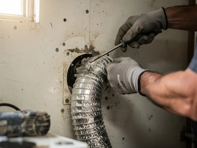 Weston Dryer Vent Cleaning technician performing precise dryer vent hose installation in Weston